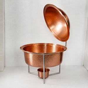 Pure Copper Hammered <b>Buffet</b> Chafing Dish with Lid, Hotel Catering Food Warmer, Round Serving Chafer, Restaurant <b>Buffet</b> <b>Server</b> - Product Image 2