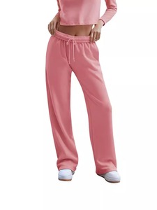 Pantalon de survêtement décontracté et confortable pour femme en toile, couleur unie, cordon de serrage, taille haute élastique, coupe ample, écologique, respirant, jambe large - Product Image 4