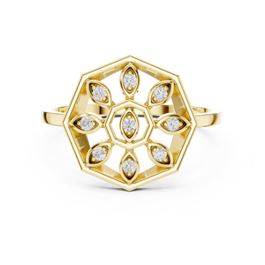 Anillo minimalista con flor de forma redonda y diamante de corte redondo para mujer, banda de oro macizo de 14k, ideal para regalo, compromiso, aniversario, boda. - Product Image 1
