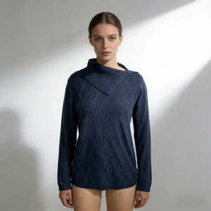 Pull en tricot pour femme, nouveau design, col tricoté, manches longues, décontracté - Product Image 2