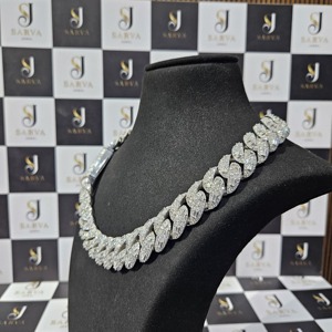 925 Sterling Silver <b>Iced</b> <b>Out</b> Cuban Link <b>Chain</b> VVS Moissanite Baguette Round Cut Hip Hop Necklace for Men - Product Image 2