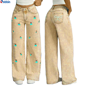 Pantalon baggy taille élastique pour femme, nouvelle collection été, coupe ample amincissante, jambes larges, longueur au sol, en jean - Product Image 4