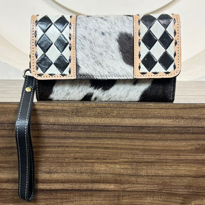 Bolso de mano de cuero de vaca con herramientas manuales para mujer, bolso de mano y billetera de mano, conjunto combinado de dos piezas de cuero a cuadros genuino para damas - Product Image 6