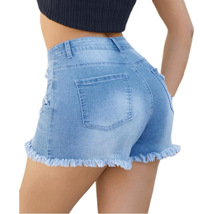Pantalones cortos de mezclilla azules de cintura alta para mujer, estilo gótico desgastado con dobladillo sin rematar, a la moda, informales, de verano, ¡los más vendidos! - Product Image 4