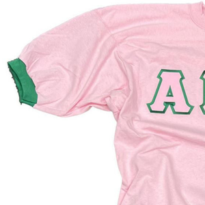 Camiseta Deportiva Clásica AKA con Letras Bordadas, Color Rosa Claro, Manga Corta, Cuello Redondo, Ropa de Hermandad Griega, Camiseta del Equipo AKA - Product Image 3