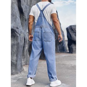 2025 hommes coupe ajustée grande taille Denim bavoir ensemble barboteuse Style Hip Hop imprimé pantalon combinaison avec sangle réglable - Product Image 5