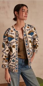 Veste en coton brodée Suzani grande taille, broderie florale, manteau court pour l'automne et l'hiver, pour femmes - Product Image 3