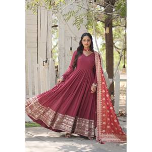 Rich <b>Sequins</b> Embroidered Women's <b>Party</b> Wear Gown with Work - Product Image 1