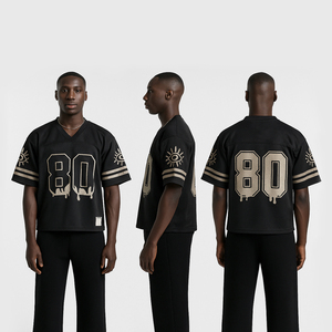 Maillot de football noir oversize pour homme, personnalisable avec numéro, style streetwear, haut de sport vintage en maille - Product Image 2