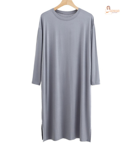 Chemise de nuit pour homme en modal tricoté uni, col rond, manches longues, grande taille, douce, confortable, drapée, respirante, quatre saisons, hiver - Product Image 2