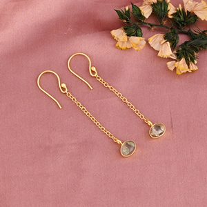 Boucles d'oreilles pendantes longues en verre craquelé aqua avec pierres précieuses pour femmes |   Laiton plaqué or - Product Image 2