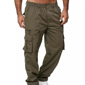 Pantalon cargo gris pour homme, taille élastique, fermeture à cordon, plusieurs poches, style décontracté, léger, respirant, polyester - Product Image 1