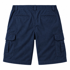 Pantalones Cortos Cargo Azul Marino para Hombre, Largura hasta la Rodilla, Casuales, Sólidos, Cintura Media, Banda Elástica, Cierre con Botones - Product Image 2