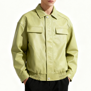 Veste de moto pour homme en cuir PU noir, coupe slim, fermeture éclair sur le devant, manches longues, imperméable, coupe-vent, respirante, streetwear - Product Image 2