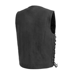Chaleco de Motociclista de Cuero Genuino Estilo Occidental Negro para Hombre con Cordones Laterales Ajustables y Bolsillos Ocultos - Product Image 2