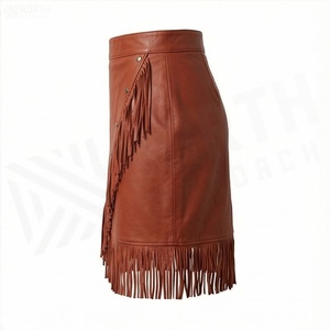 Women Faux Leather Asymmetrical <b>Mini</b> Skirt With Tassel Decoration High Waist Bohemian Style Autumn Wear - Product Image 3