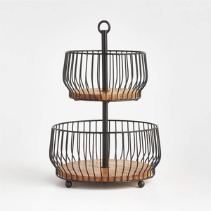 <b>Tabletop</b> 2 Tier Metal <b>Storage</b> Basket Rectangular Black Wire Rack for Kitchen Industrial Style Standing Type <b>Storage</b> Basket - Product Image 2