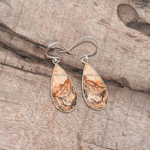 Pendientes de Plata de Ley 925 con imagen de jaspe, pendientes de piedras preciosas hechos a mano, joyería de jaspe, regalos de navidad - Product Image 3