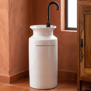 Tanung Petit Vase Cylindrique Blanc Rustique en Terre Cuite, Support de Parapluie Artisanal en Céramique, Pot de Sol en Gros - Product Image 5