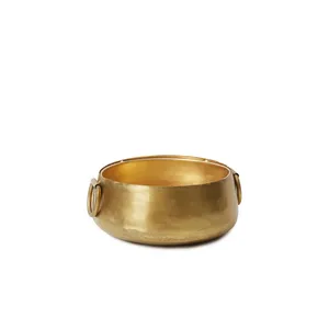 Round <b>Ceramic</b> Eco-Friendly American Style Serving Bowl Solid Gold Color Minimalist Design Handmade Decorative Dish - Product Image 1