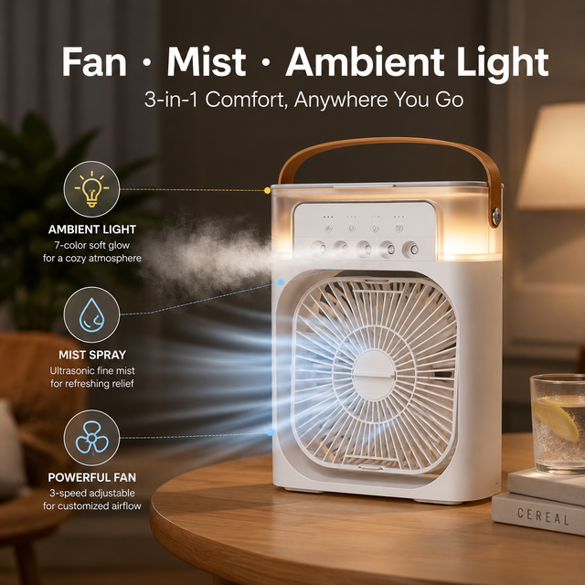Hot Sale Portable 5-Hole Humidifier Spray Cooling Fan 3 Speed Silent USB Desktop Fan with Night Light Timer for Office & Car Use