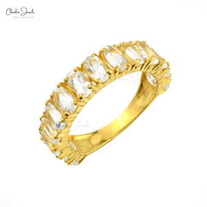 Anillo de Eternidad con Topacio Blanco Ovalado de 5x3 mm Chapado en Oro Amarillo, Anillo de Boda de Plata 925, Fabricante con Precio de Descuento, Superventas - Product Image 1