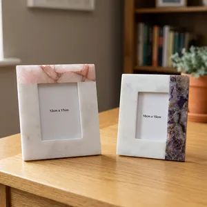Handmade Stone Photo <b>Frame</b> <b>Square</b> Tabletop Decor Marble Agate quartz Modern Home Display - Product Image 5