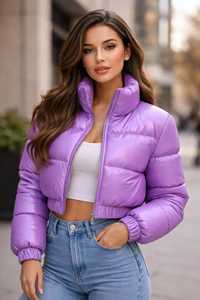 Veste matelassée marron pour femme, manches longues, col montant, fermeture éclair, couleur unie, vêtement d'hiver, longueur courte - Product Image 5