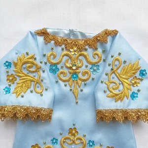 Custom Baby Blue Embroidered Traditional Dress Handmade Kids Ethnic Costume With Gold Applique - Product Image 5