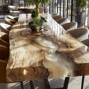 Plateau de table en résine époxy bois de noyer et d'acacia, design océan bleu-vert personnalisé, pour table à manger ou table basse, motif aquarium tropical - Product Image 6