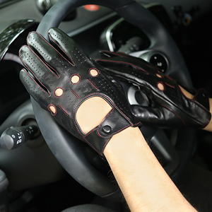 Gants de conduite en cuir véritable souple pour hommes, gants de course vintage sans doigts, gants de conduite sportifs respirants - Product Image 5