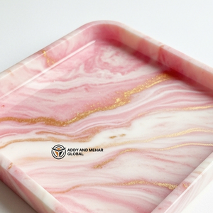 Wholesale Custom Marbled Resin Storage Tray Elegant Square Decorative Plate with Gold Rim Premium Quality Resin <b>Crafts</b> with - Product Image 5