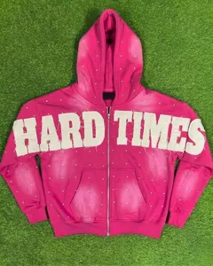 Sweat à capuche zippé brodé de strass 2026 pour homme, coupe oversize, effet délavé, style streetwear, 100% coton French Terry sur le devant - Product Image 5