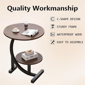 Acacia Wood Asymmetrical Modern <b>Side</b> <b>Table</b> with Metal Base - Wholesale - Product Image 3
