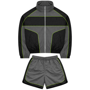 Premium 160 GSM nylon windbreaker set black <b>grey</b> panels custom logo screen print sublimation plus size - Product Image 1