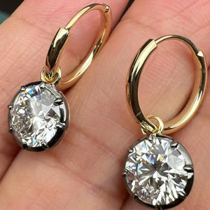 8 CTW Round Lab Grown Diamond Earrings, Gold Huggie Drop Earrings <b>Large</b> Statement Diamond Dangle Earrings, Bridal Luxury Jewelry - Product Image 3