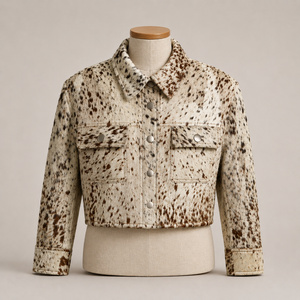 Cowhide Leather <b>Jacket</b>, Cow Pattern Leather <b>Jacket</b> Women Moto <b>Biker</b> <b>Jacket</b> Short Sleeve Zip Up Studded Collar Winter Outerwear - Product Image 1