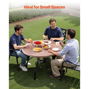 Tavolo da pranzo da esterno da 41 pollici con foro per ombrellone da 1,5 pollici, in acciaio effetto legno, per patio, giardino, bistrot, caffè, per 4 persone - Product Image 2