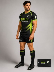 Conjunto de Uniforme de Rugby Unisex FitLiv International, Azul Oscuro y Verde, Poliéster Transpirable, Talla Adulto, Servicio OEM, Colores Personalizados - Product Image 2