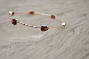 Red Garnet Sterling Silver Bangle January Birthstone Gemstone <b>Bracelet</b> For Women - Product Image 2