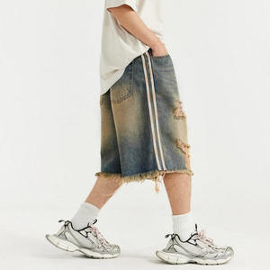Pantalones Cortos de Mezclilla Holgados Desgastados al por Mayor, Estilo Vintage Lavado, Jorts de Algodón de Ajuste Holgado, Moda Casual Urbana para Hombre - Product Image 5