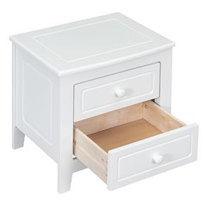 Mid Century Retro 2-Drawer Nightstand for Bedroom Classic Design <b>White</b> <b>Bedside</b> Table - Product Image 6