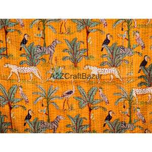 Colcha Kantha de Algodón Orgánico Hecha a Mano en India, Cubrecama con Estampado Floral Multicolor, Vintage, Reversible y Ecológica - Product Image 2