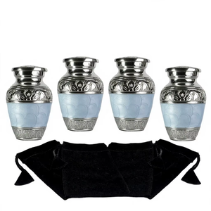 Silver Blue Embossed Cremation Urn <b>Mini</b> Keepsake Vase With Lid Decorative Memorial Jar For <b>Table</b> Durable Cremation Keepsake Urns - Product Image 4