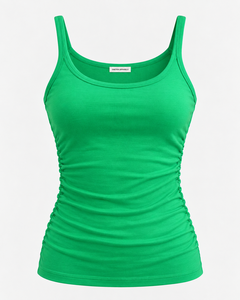 Women Ruched Ribbed <b>Knit</b> <b>Tank</b> <b>Top</b> Scoop Neck Camisole Print Breathable Eco-Friendly Slim Fit Casual Tee Front Logo - Product Image 5