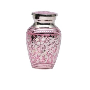 Urna de cremación de Metal esmaltado brillante, color rosa y blanco, para cenizas humanos y suministros funerarios - Product Image 1