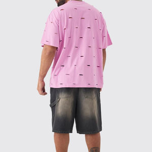 Camiseta de algodón 100% de primera calidad con efecto desgastado para hombre, corte holgado, de lujo, personalizada, vintage, transpirable. - Product Image 3