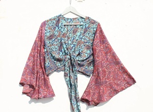 New Arrival Bohemian Bell Sleeve <b>Top</b> Fashionable New Printed Silk Wrap <b>Top</b> Bell Sleeves Crop <b>Top</b> Tunic Dress for Women - Product Image 2
