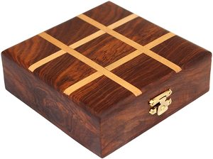 Jeu de Tic Tac Toe en bois fait main, design géométrique carré, bois de rose sculpté, incrustation en laiton, style classique, jouet - Product Image 4