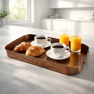 Plateau de service décoratif en cuivre martelé, best-seller |   Plateau de service pour cuisine et salle à manger au meilleur prix de gros - Product Image 2